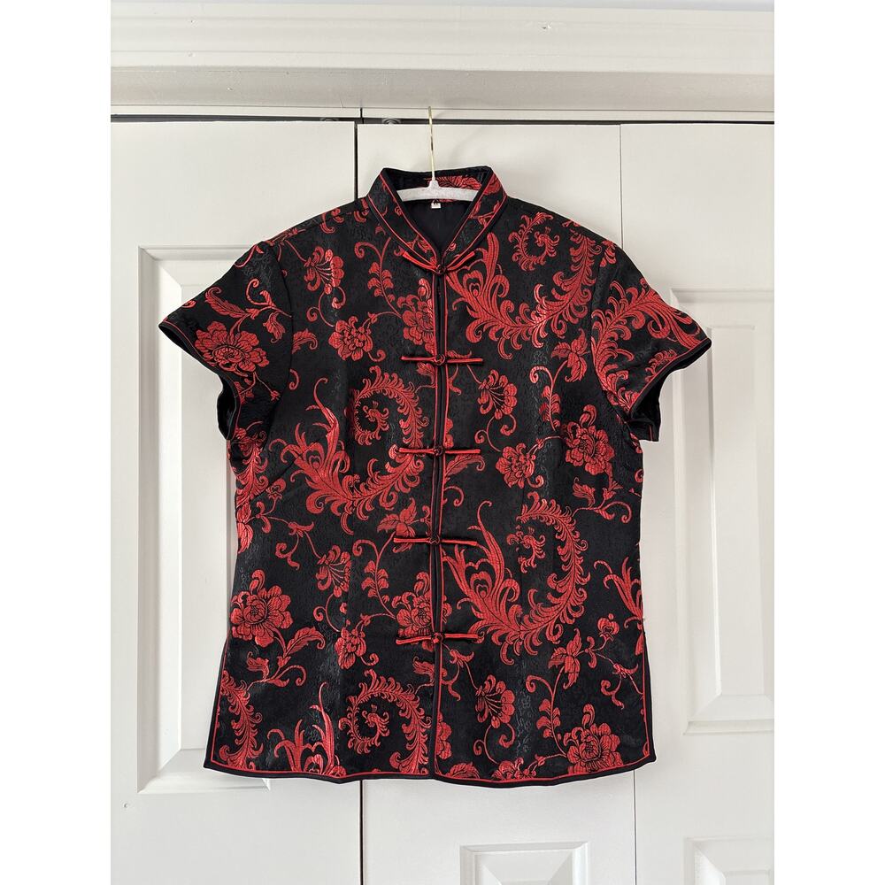 Red and Black Floral Button Down Shirt XL - Picture 2 of 9
